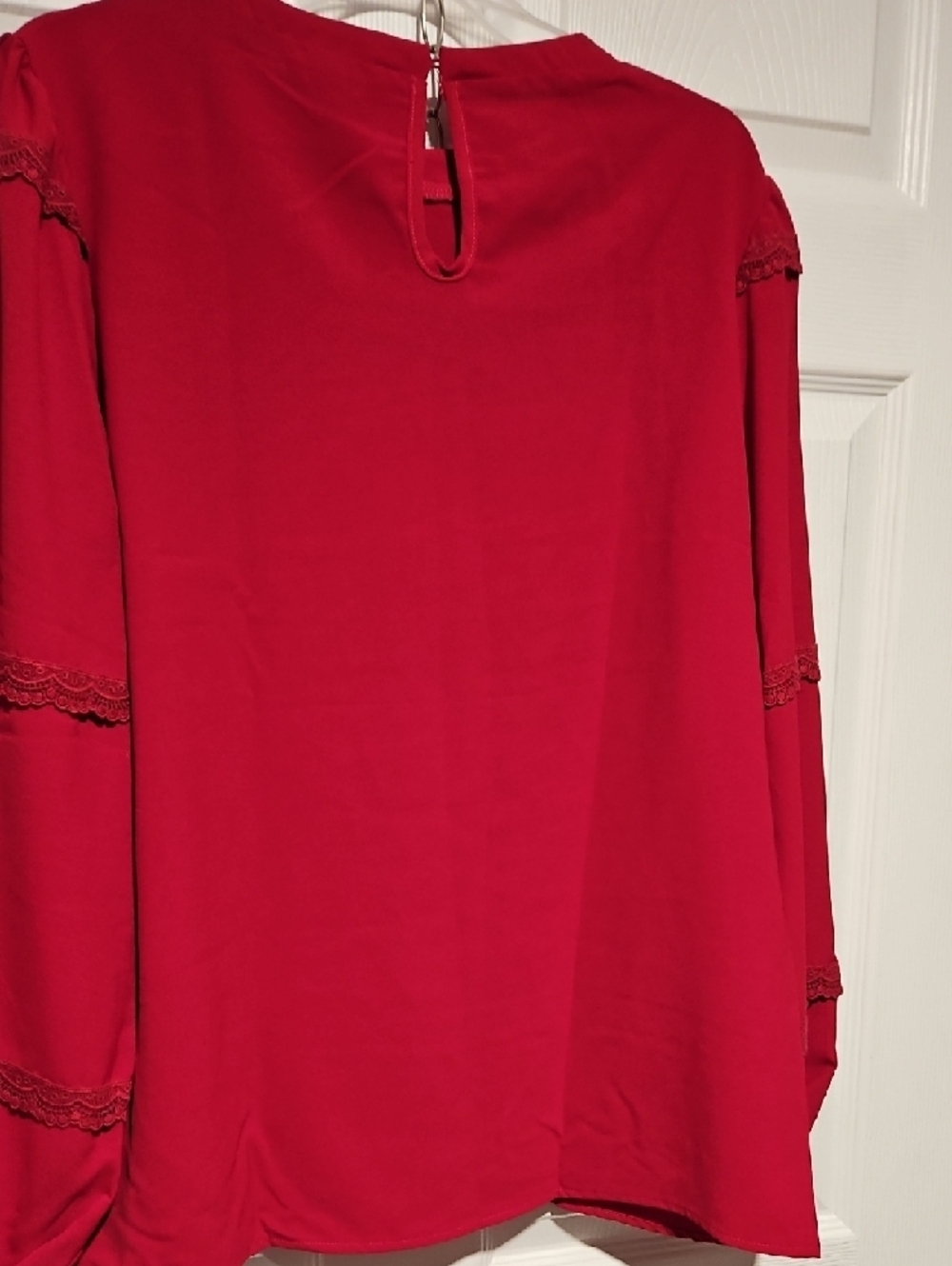Grace Karin Red Lace-Striped Long Sleeve Blouse - Picture 5 of 5